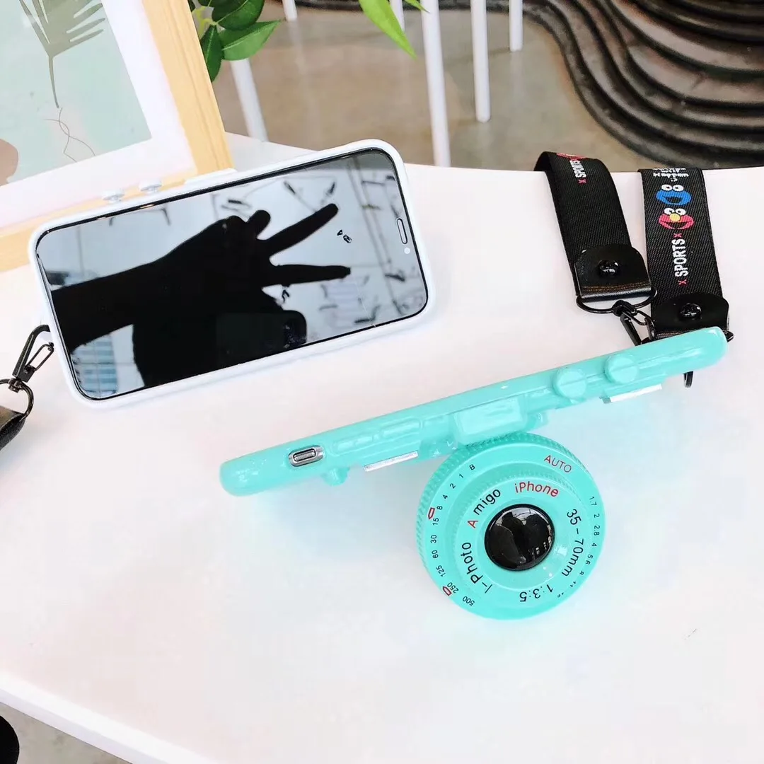 3D мультфильм Улица Сезам камера подставка для зеркала заднего вида чехол для iPhone 6 6s 7 8 Plus X XS MAX XR Многофункциональный Супер шнурки