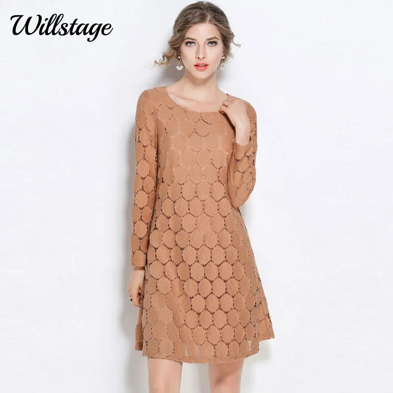 Willstage плюс размеры 5XL кружево платье для женщин с длинным рукавом чёрный
