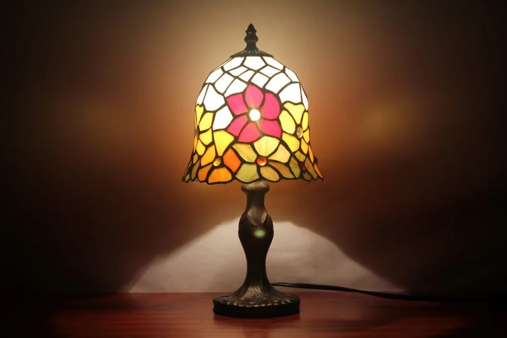 Настольная лампа Tiffany Style маленькая Витражная с подсолнечником светильник для