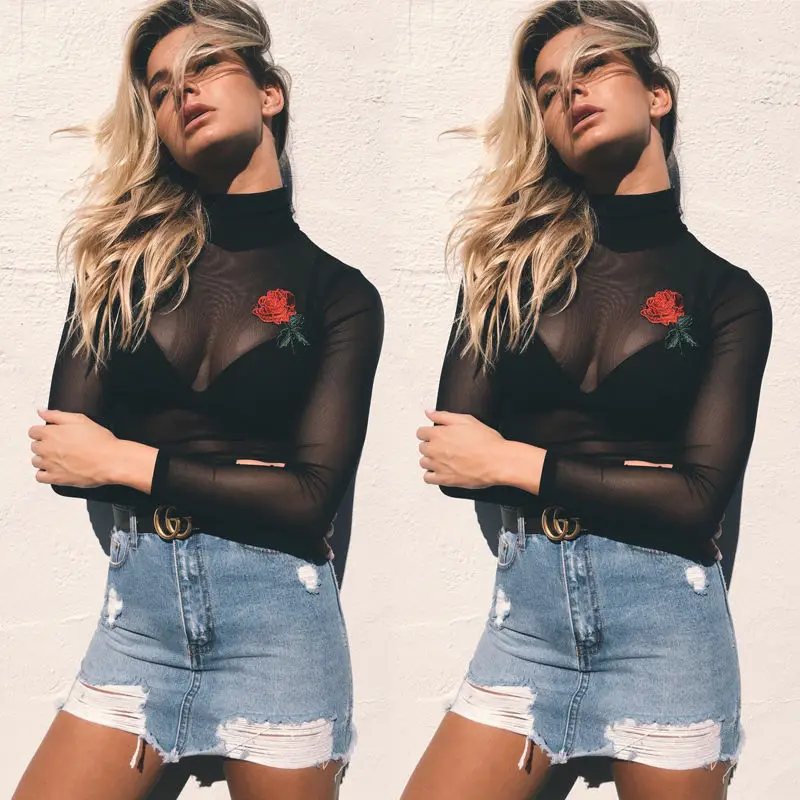 Новинка 2017 модные сексуальные женские летние сетчатые топы с цветочной вышивкой