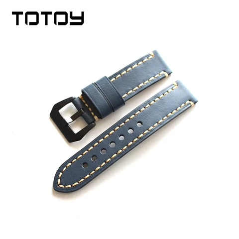 TOTOY итальянские кожаные часы 18 19 20 мм 21 мм 22 мм 23 мм 24 мм 26 мм сшитая вручную кожа для PAM мужской ремень - Цвет ремешка: Bule Black  Clasp