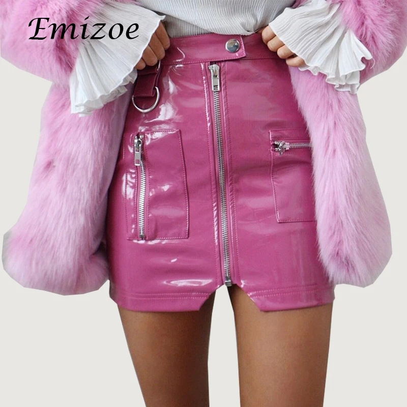 Emizoe милая розовая юбка из искусственной кожи женская новая Спринт ПВХ PU мини на