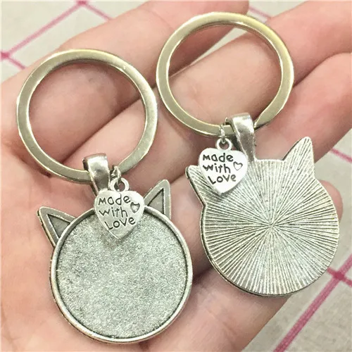 a 2piece silver base LJJAGLL 2 шт. серебряные кошачьи уши пустая основа подходит 25 мм кабошон папа девочка Любовь сделал подарок брелоки автомобильные брелоки Милая подвеска «сделай сам» использование - Цвет: a 2piece silver base