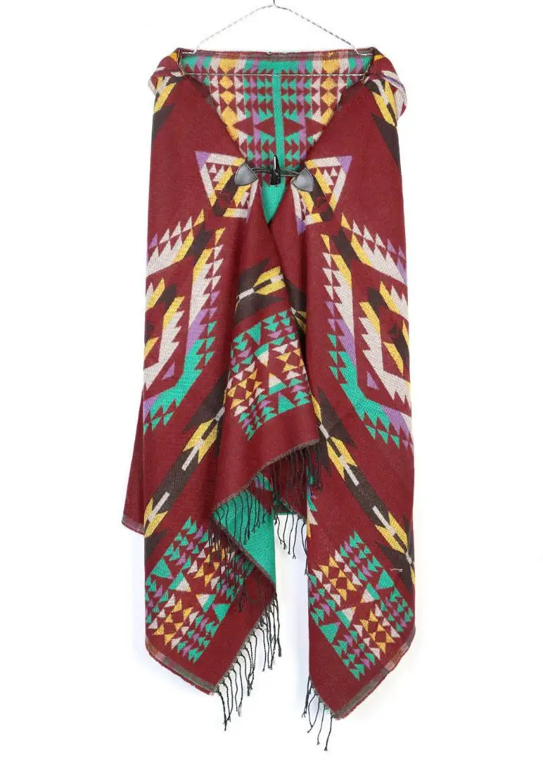 2015 New Top Fashion Adult Wool Women Fantasia Feminina Bandana Bohemian Collar Plaid Cape Cloak Jacket Coat Shawl | Аксессуары для