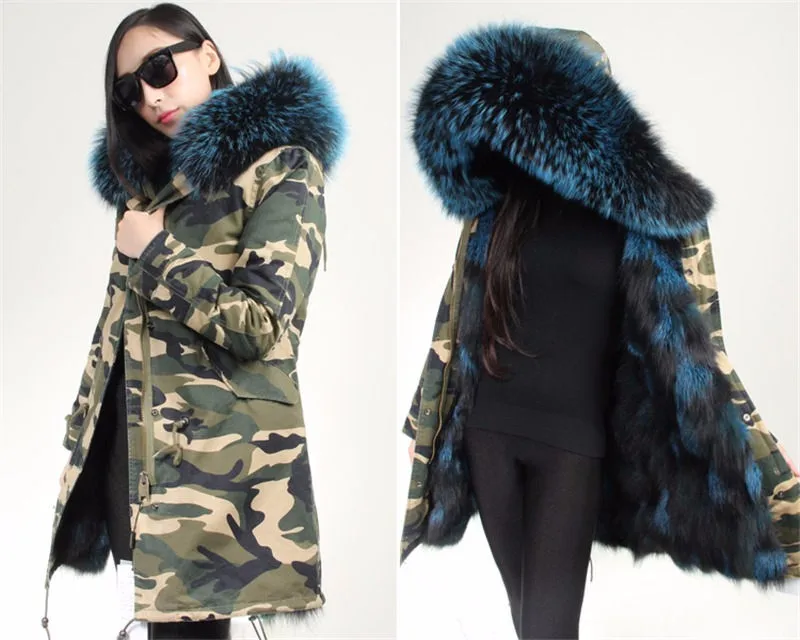 Женская длинная куртка со съемной подкладкой из натурального Лисьего меха с