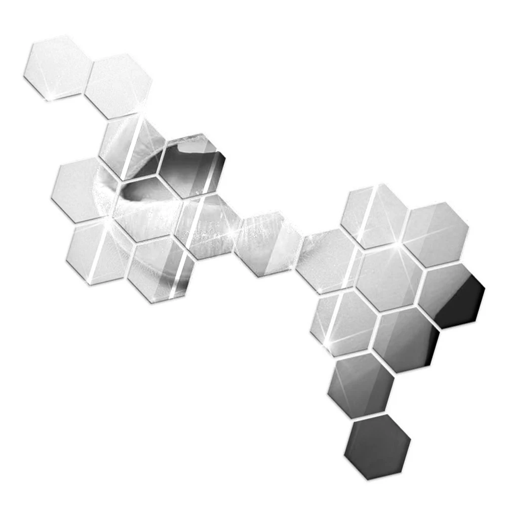 Шестигранная акриловая Наклейка на стену 12 шт. Съемная Серебряная зеркальная