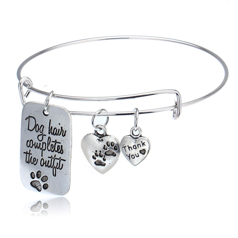 Собачья шерсть завершает наряд Любовь Сердце Собака бирка лапы принты браслет