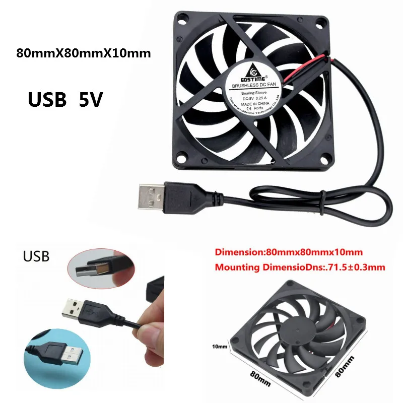 100 шт. Gdstime USB DC 5 в 80 мм x 10 бесщеточный компьютер ПК мотор охлаждающий вентилятор 8