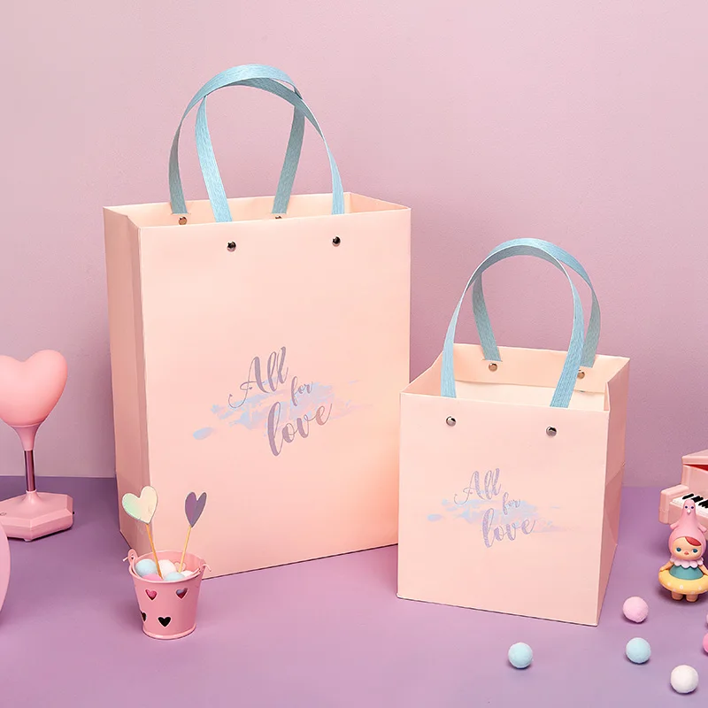 Pink Paper Bag 16x16x18cm Window Sweet Gift Box With And Lafite All For Love Birthday Trumpet Business Packing | Дом и сад