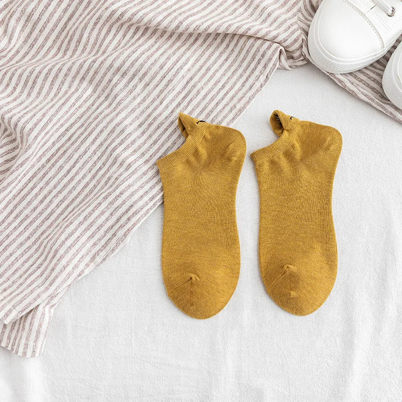 6 Kawaii Embroidered Expression Women Socks Happy Fashion Ankle Funny Socks Women Cotton Summer 1 Pair Candy Color - Цвет: 6