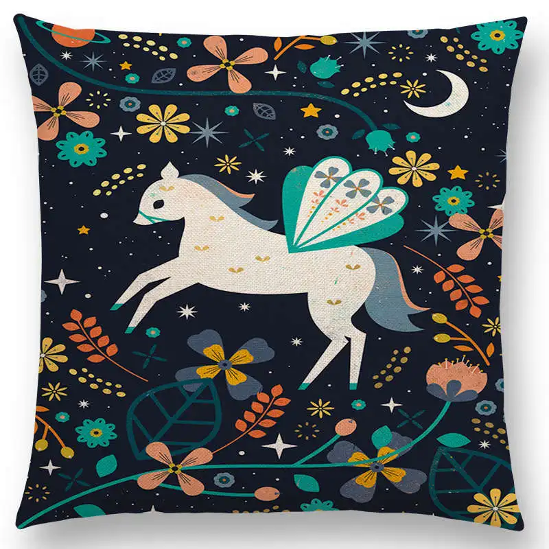 Милые Мультяшные животные Цветы Листья луна звезды Фламинго олень Пегас КИТ