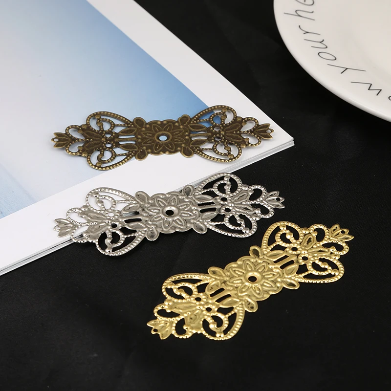10pcs Gold/Bronze/Silver Plated 31x75mm Metal Filigree Flower Wraps Connectors For Jewelry Making DIY Charm Pendant | Украшения и
