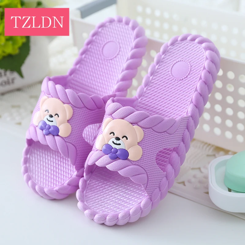 

TZLND New Women's Comfortable Summer Home Slippers Bathroom Shower Breathable Flip Flops Little Bear Pattern Cute Female Shoes