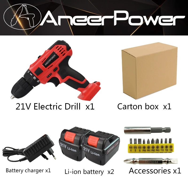 BOX two battery 21 в электроинструменты, электрическая дрель, шуруповерт, Аккумуляторный Инструмент, сверло, электрический шуруповерт, набор, мини электрический сверлильный аккумулятор, скорость - Цвет: BOX two battery