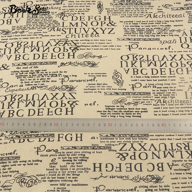 Бежевая хлопчатобумажная льняная ткань с надписями тканевая Ткань для шитья