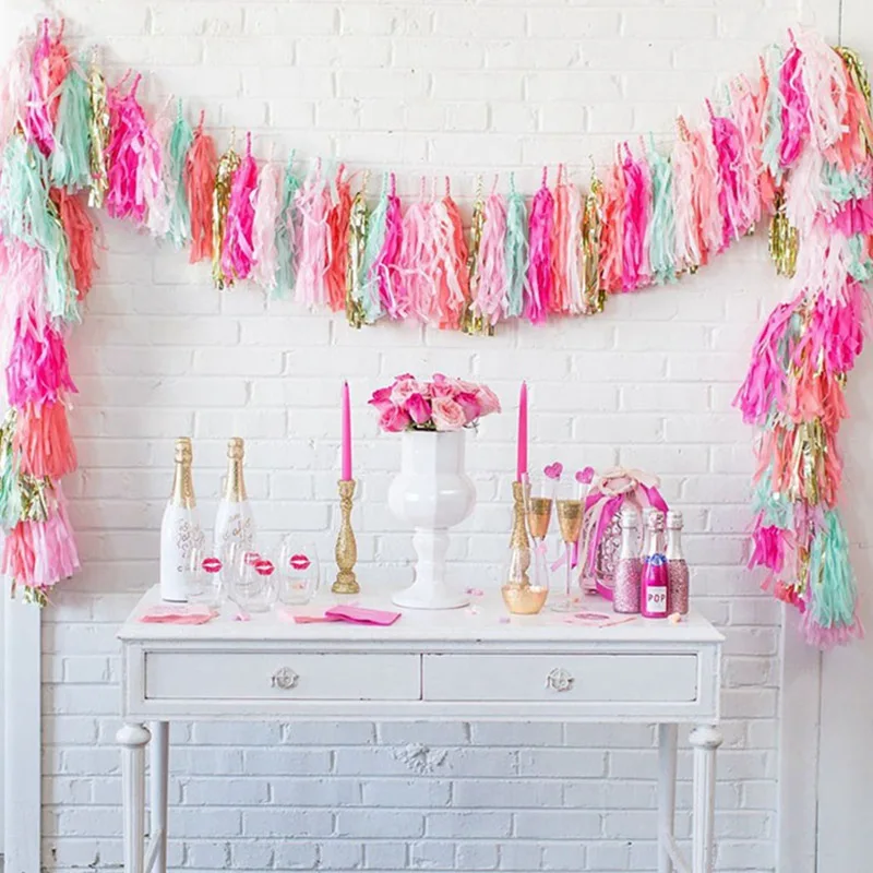 Тканевая Бумажная гирлянда с кисточками, голубой и розовый цвета, для мальчиков и девочек, для вечеринки в честь Дня рождения, украшения для детей, сделай сам, товары для свадебной вечеринки