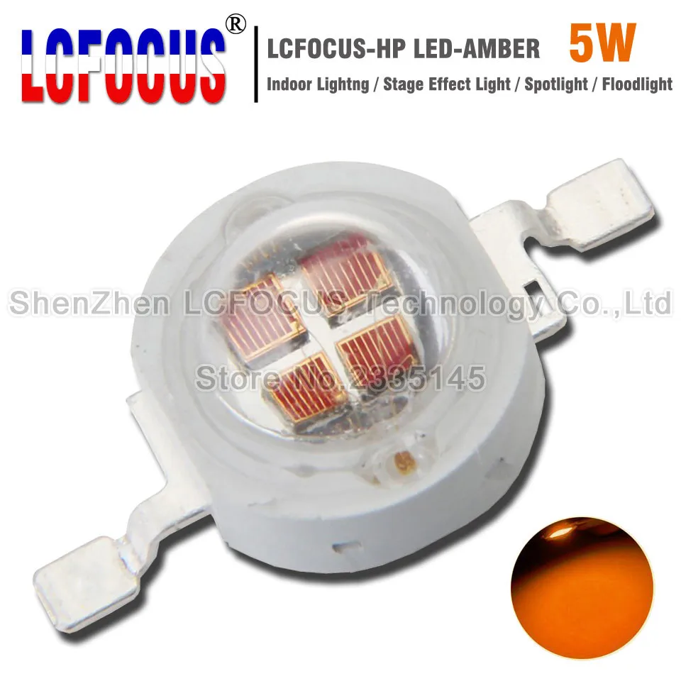 Высокомощный светодиодный чип 5 Вт Янтарный 595 600нм COB диод SMD для DIY 20 30 50 100
