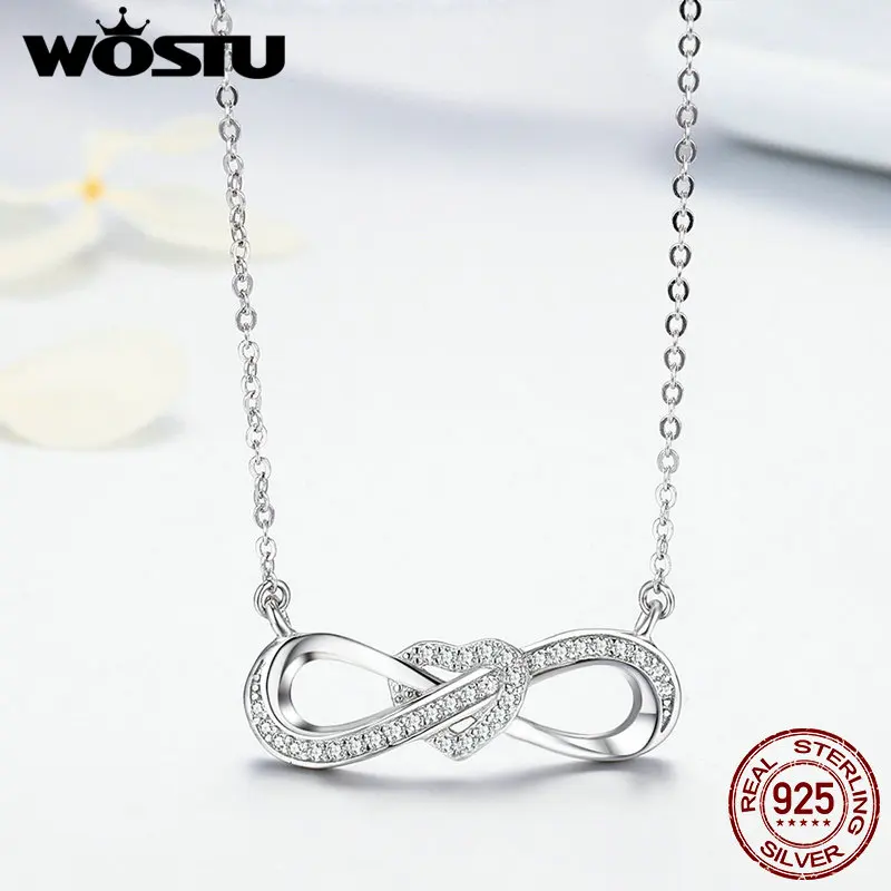 WOSTU подлинное серебро 925 пробы бесконечность любовь сердце Узелок ожерелье с