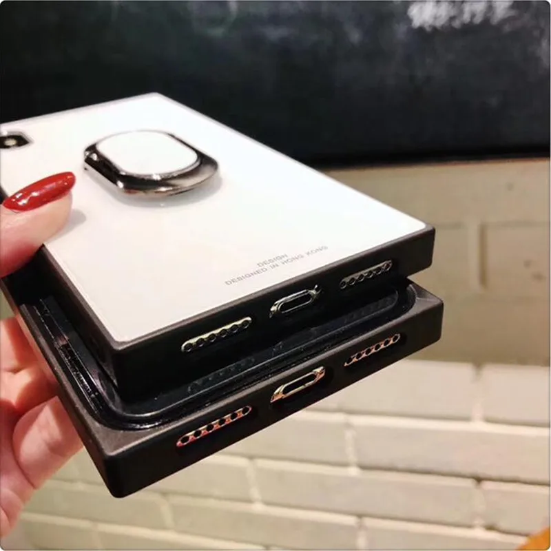 Square Fashion Classic Phone Case For iphone X Xs 6 6s 7 8 plus Luxury Tempered Glass With Stand Upscale Coque |