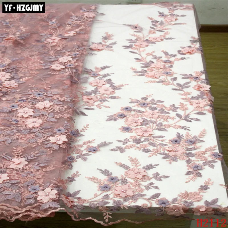 

YF HZGJMY nigerian french 3D flower embroidered tulle lace fabric latest african lace 2019 with beads 5yards hot wholesale A2112