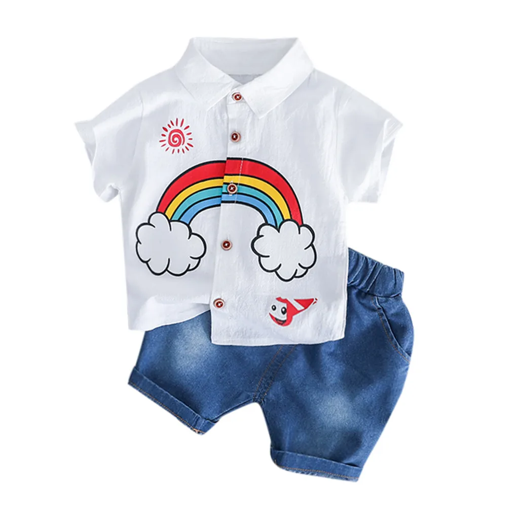 Летняя футболка с радужным принтом для маленьких мальчиков однотонные короткие