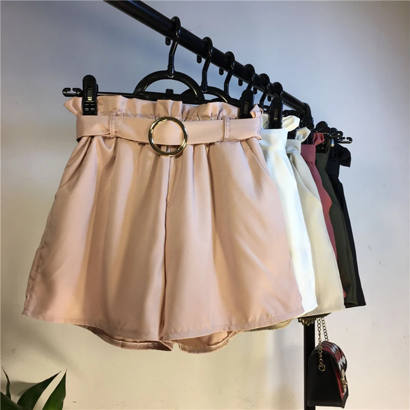 2018 Новые Летние Осенние повседневные шифоновые шорты с поясом женские высокой