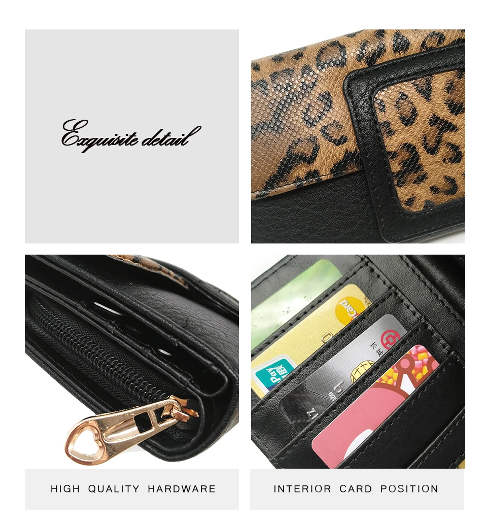 AFKOMST Leopard Women Wallet Long Luxury Solid Coin Purse Credit Card Holder High Quality Clutch Money Bag Walle VKP1524