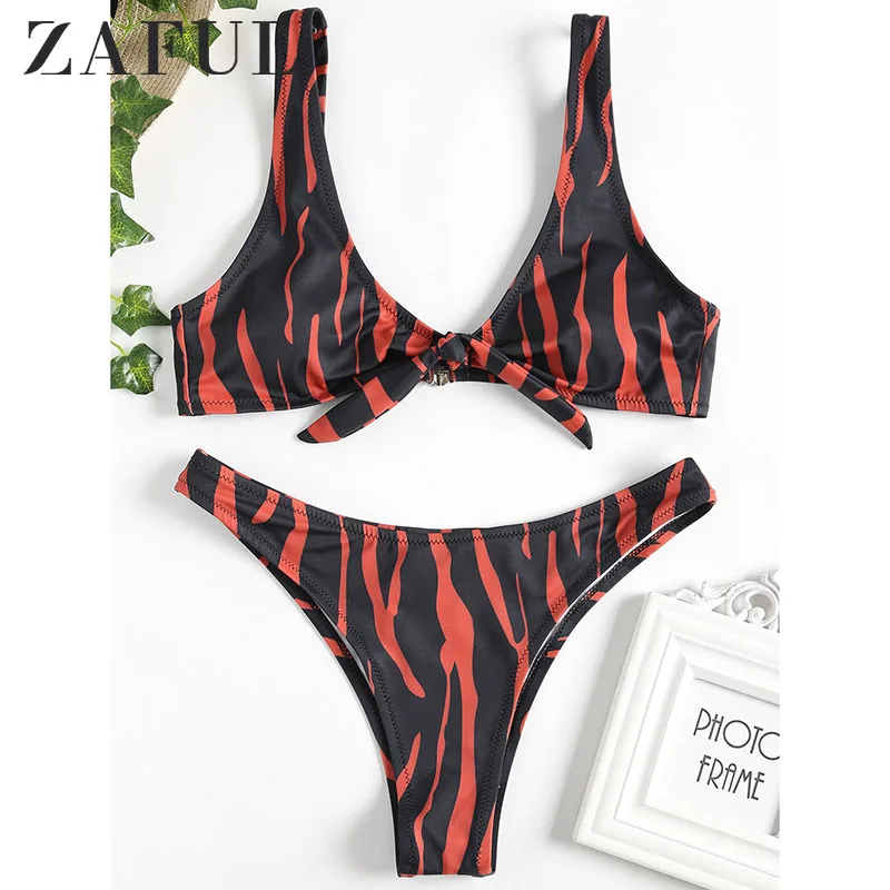 ZAFUL Женский комплект бикини в полоску с принтом зебры короткий купальник