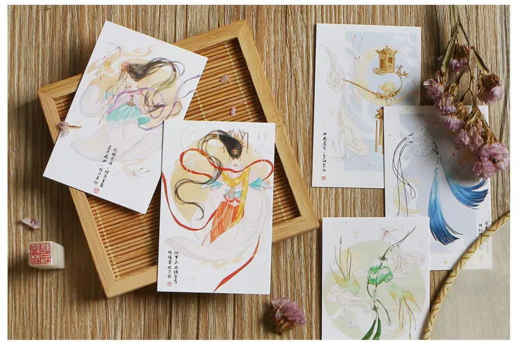 28 Sheets/Set Ancient Mythology Luo Shen Fu Lomo Card Cartoon Mini Postcard Message Card Christmas Gifts