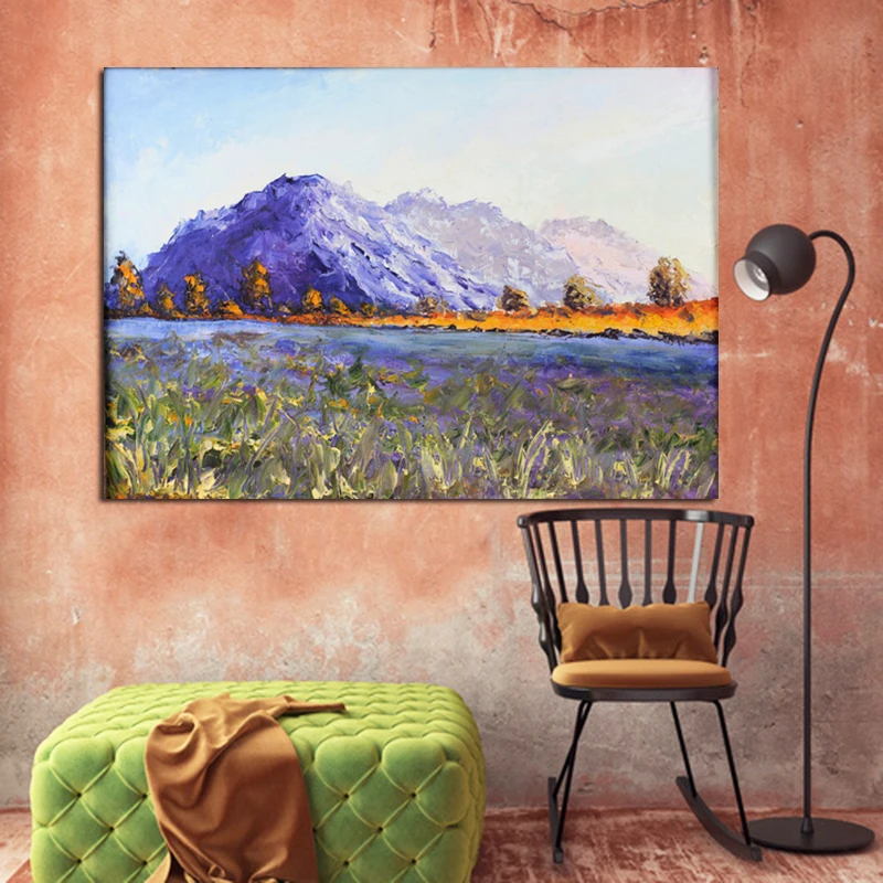 Весенний цветок Снежная горная горка пейзаж картина маслом на холсте Печать