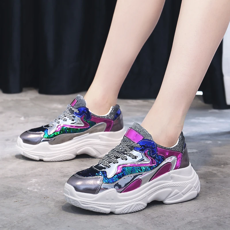 

Кроссовки женские на платформе, повседневная мягкая обувь, плоская подошва, BlingBling