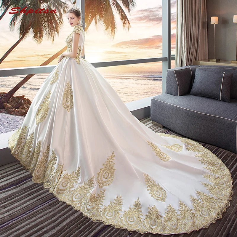 Luxury Ball Gown Wedding Dresses Plus Size Satin Turkey Lace Arabic Bride Bridal Weding Weeding Gowns 2019 | Свадьбы и торжества
