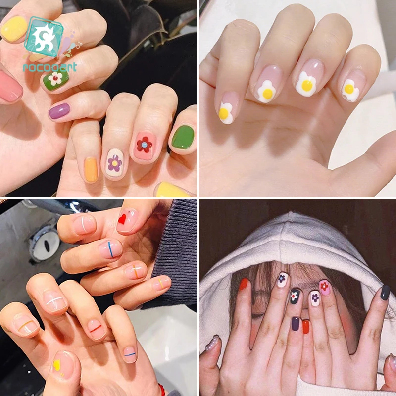 

Rocooart Hyuna Small Flower Nail self-adhesive Art Stickers of Colorful Line Fruit Cactus Design Nail Tips DIY Manicure Tool