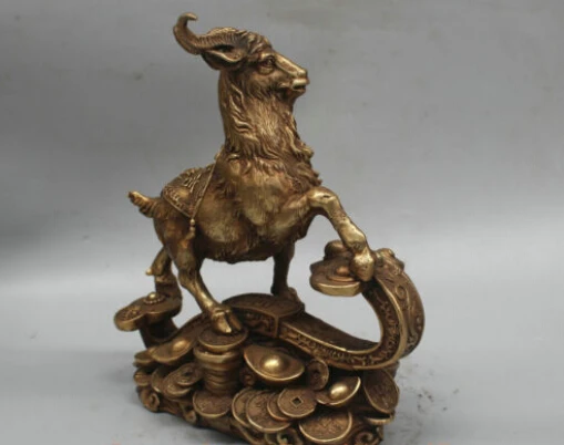 10'' China Wealth Money Auspicious Animal Sheep Goat Bronze Statue decoration bronze factory outlets | Дом и сад