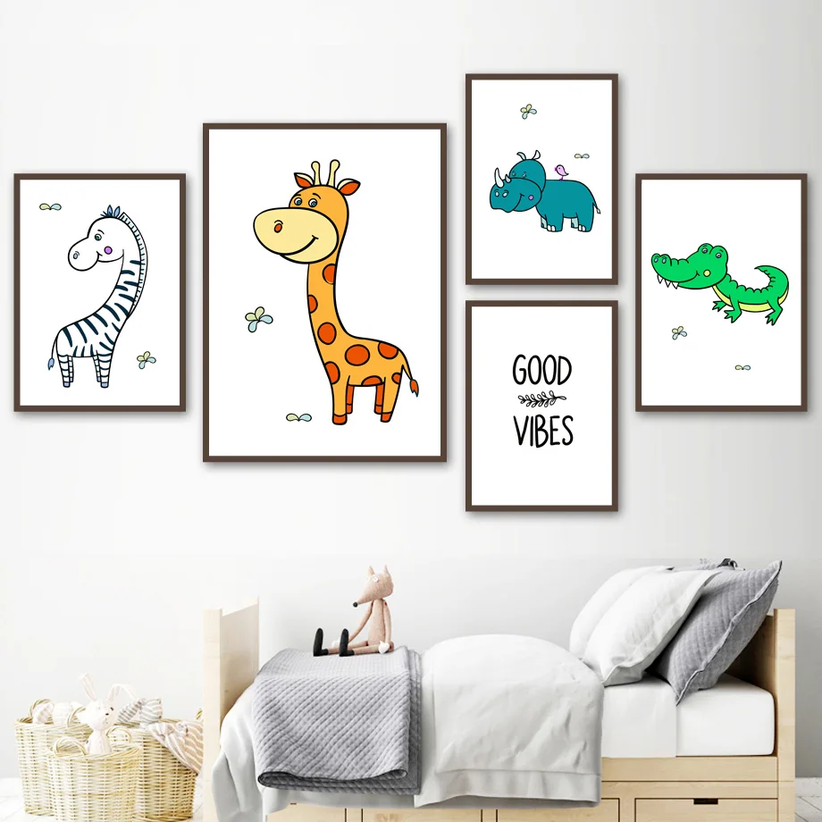 

Wall Art Canvas Painting Zebra Giraffe Rhinoceros Crocodile Animal Nordic Posters And Prints Canvas Pictures For Kids Room Decor