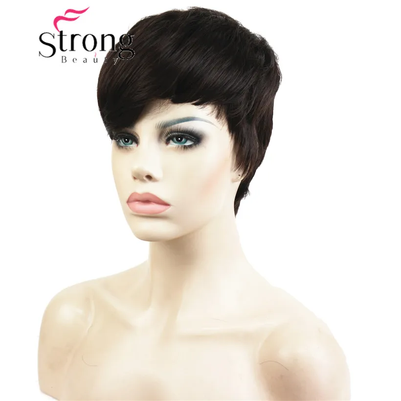 StrongBeauty короткий боковой взрыва красный асиметрический прямой парик полный синтетические парики выбор цвета - Цвет: 6 Chestnut Brown