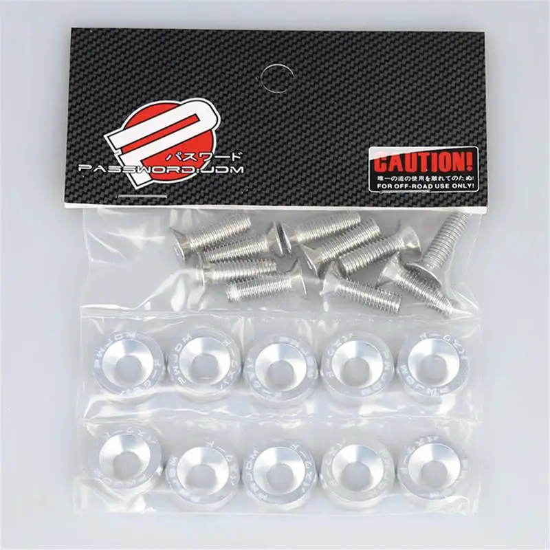 Silver Для JDM автомобиль и установка M6 Pad винты защиты аккумулятора Pad гаек и болтов крыло номерной знак винт украшения - Название цвета: Silver