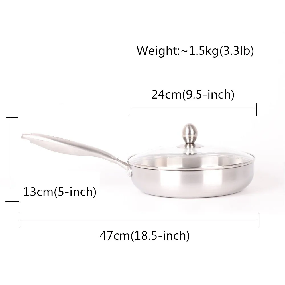 Agniers 24 см многослойная обжаренная сковорода для стейка из нержавеющей стали со стеклянной крышкой и 9,5 дюймовые сковороды для жарки яиц с крышкой