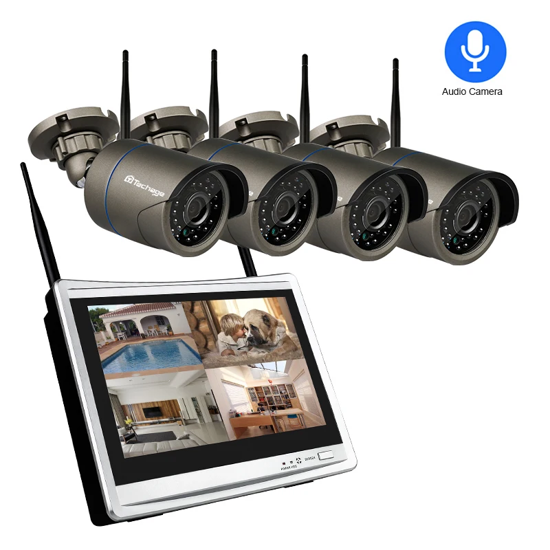 Techage 4CH 1080P Беспроводная 2MP Wifi камера безопасности Система 12 дюймов ЖК монитор NVR HD аудио запись CCTV комплект видеонаблюдения 2 ТБ HDD