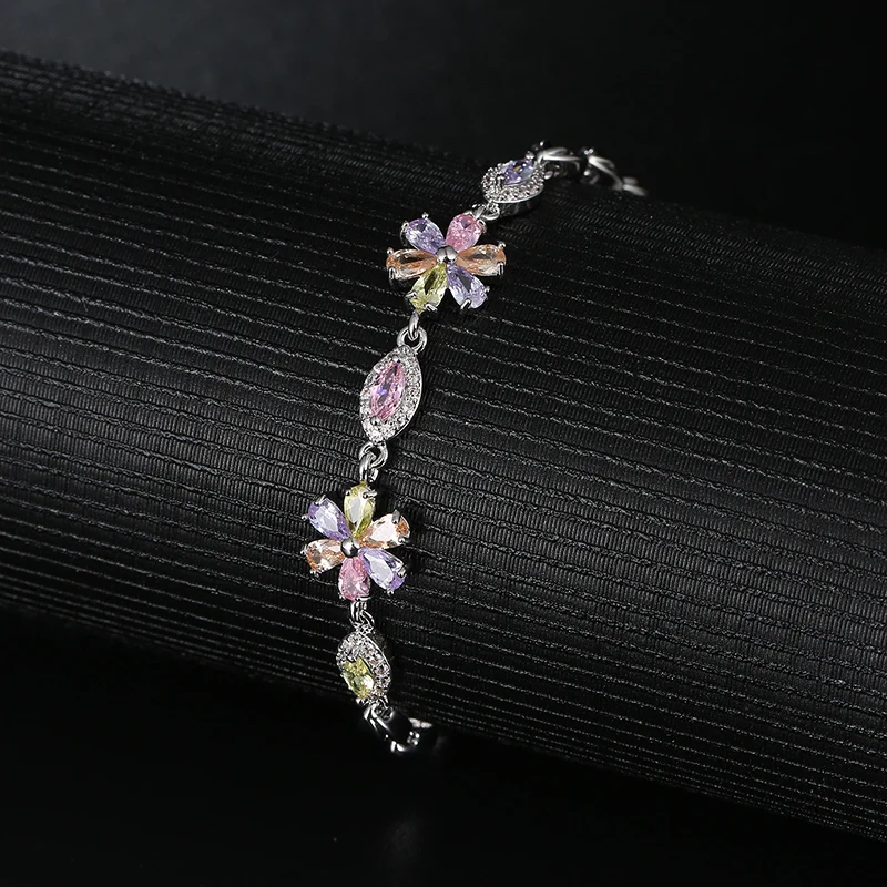 FYM 8 видов цветов Серебряный цветной браслет с цветами для женщин AAA кубический