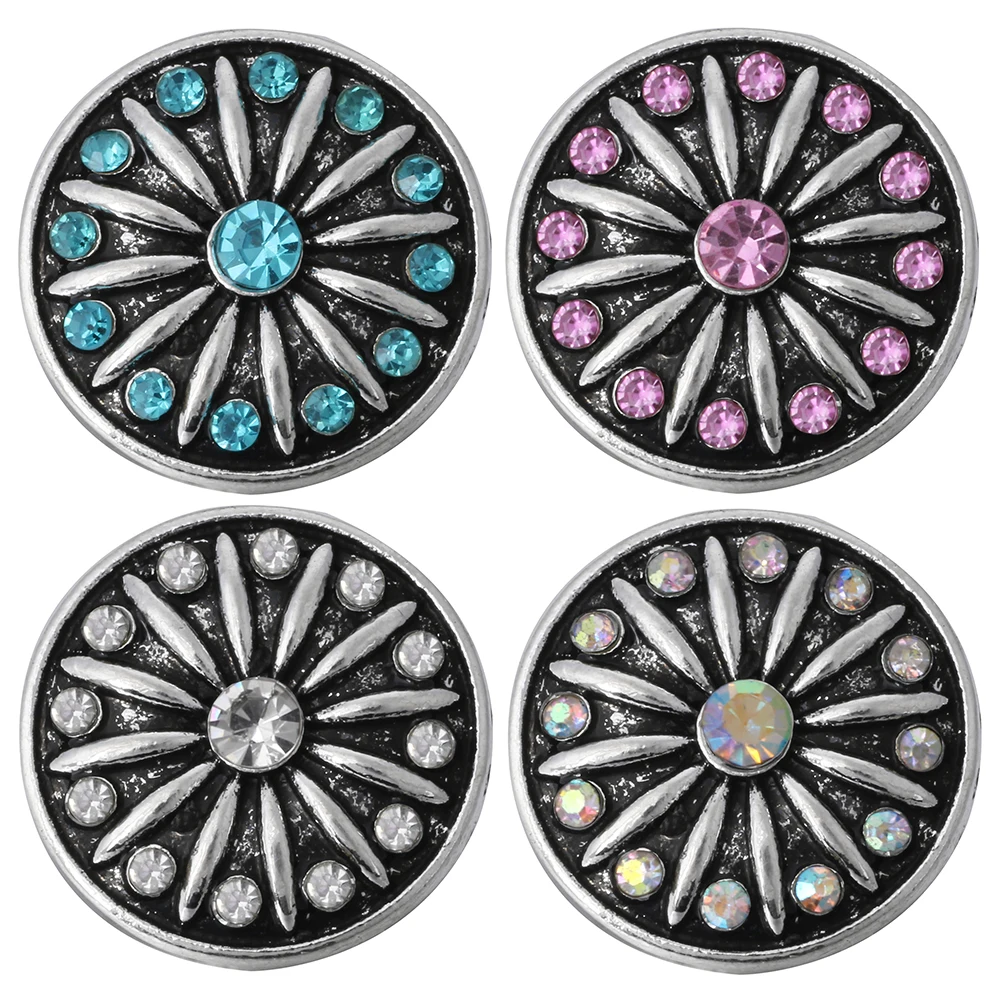 

10pcs/lot New Snaps Jewelry Vintage Rhinestone Flower 18mm Metal Snaps Button Fit Snap Bracelet Snap Button Jewelry For Women