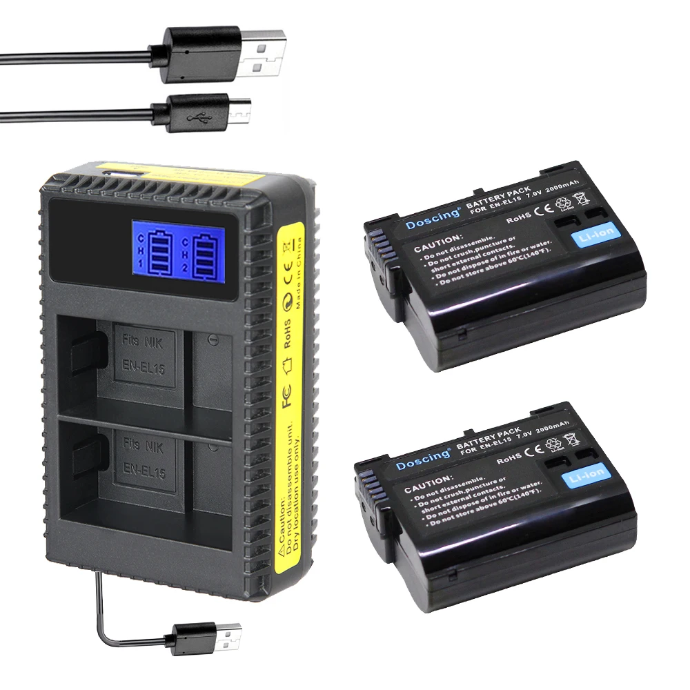 Зарядное устройство с двумя USB портами и ЖК дисплеем для Nikon D600 D610 D600E D800 D800E D810 D7000