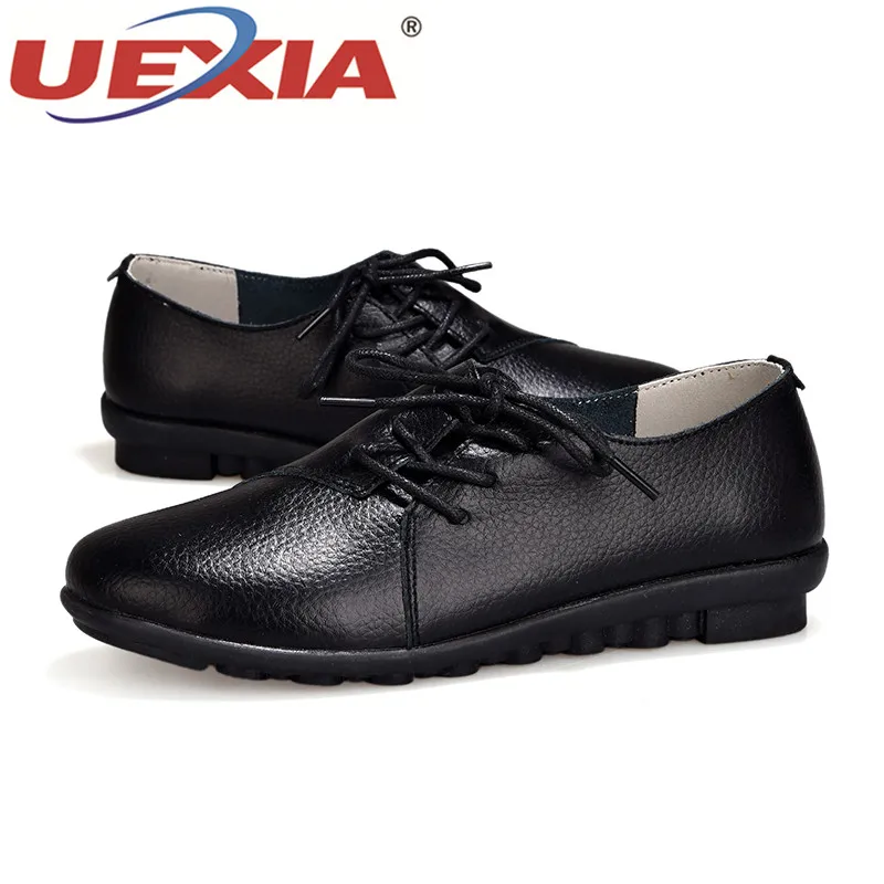 UEXIA womens shoes Woman Leather Flat Shoes Fashion Hand-sewn Loafers Female hole Women Flats Breathable | Обувь