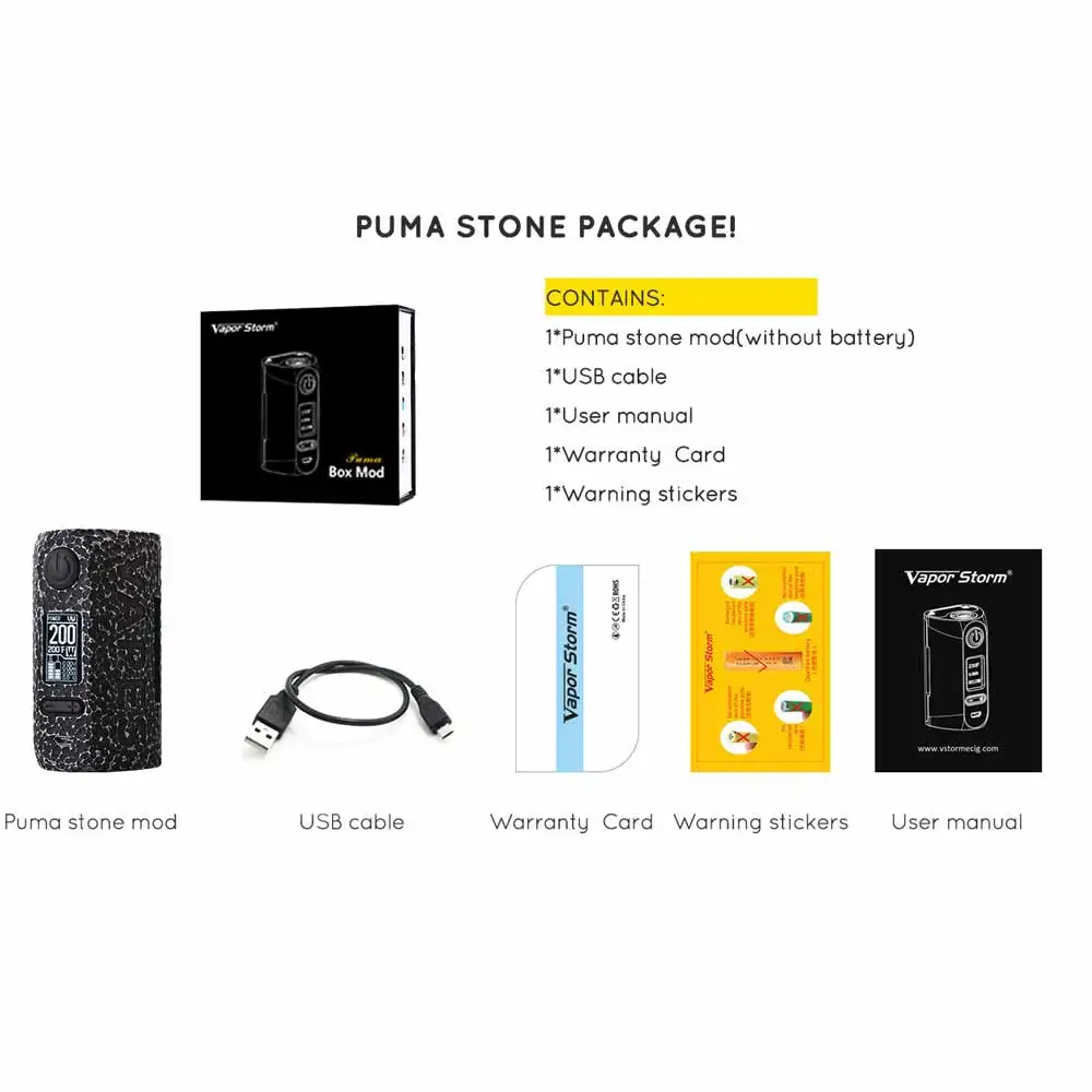 Электронная сигарета Vapor Storm Puma Stone Mod Max 200 Вт bypass/ss 8 режимов ecigarette бокс mod Vape By Dual 18650