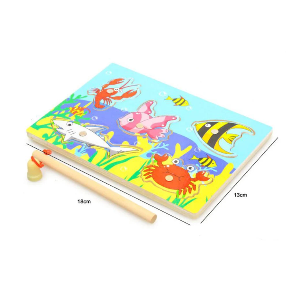 Children Fishing Game Wooden Ocean Jigsaw Board Magnetic Rod Outdoor Fun Toy For Kid Jogos De Tabuleiro Madeira Non-electric | Игрушки и