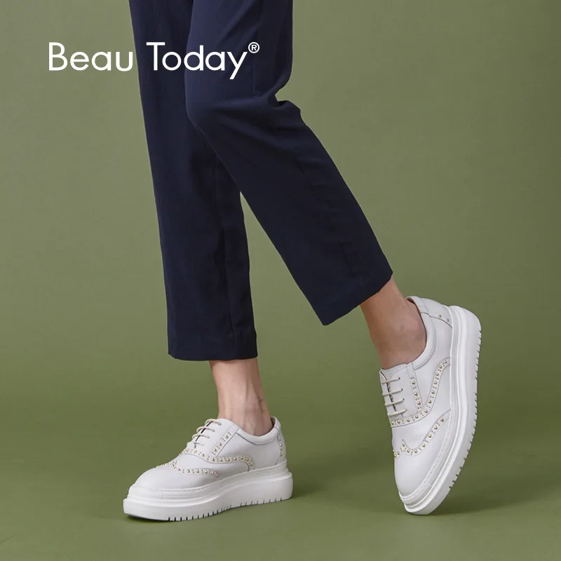 Женские броги на плоской подошве BeauToday брендовые ботинки ручной работы из