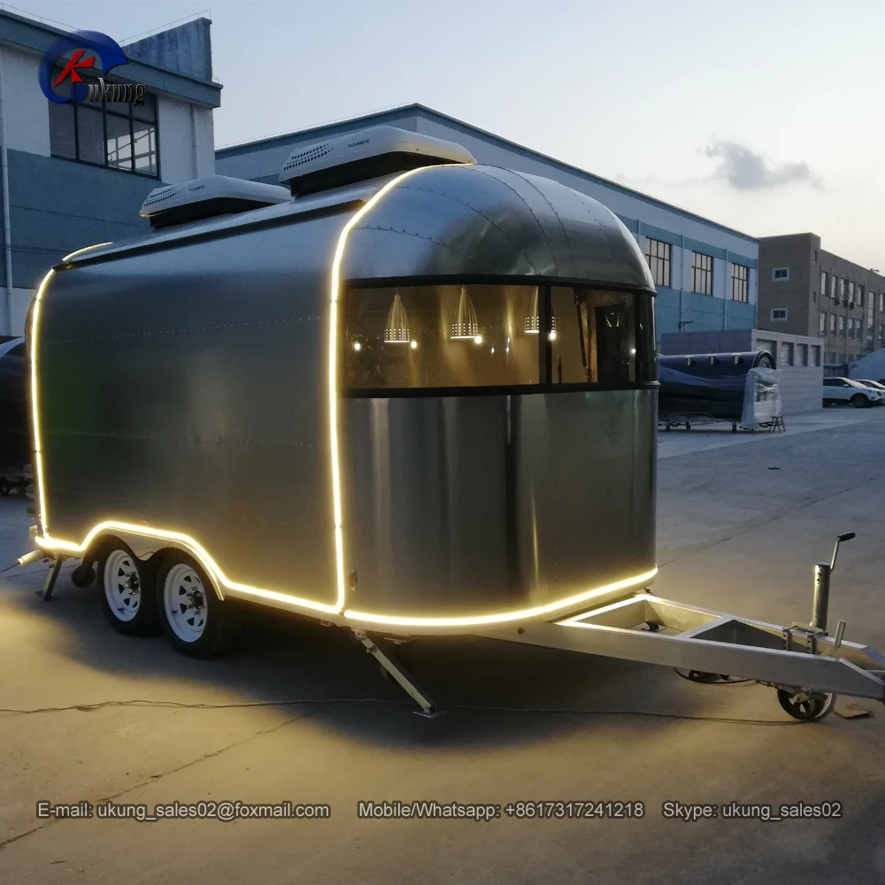 UKUNG стиль заказной airstream модель трейлер для еды, 450 см длина полная нержавеющая сталь Роскошная корзина для еды