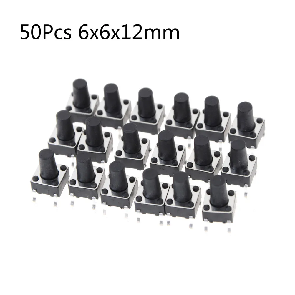 50 шт. 6x6x12 мм 2 Pin Micro Мгновенный Кнопочный тактильный переключатель высокого