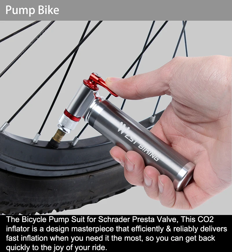 WEST BIKING велосипедные насосы Schrader Presta мини велосипедный насос Портативные велосипедные насосы алюминиевый Сверхлегкий CO2 надувной велосипедный воздушный насос