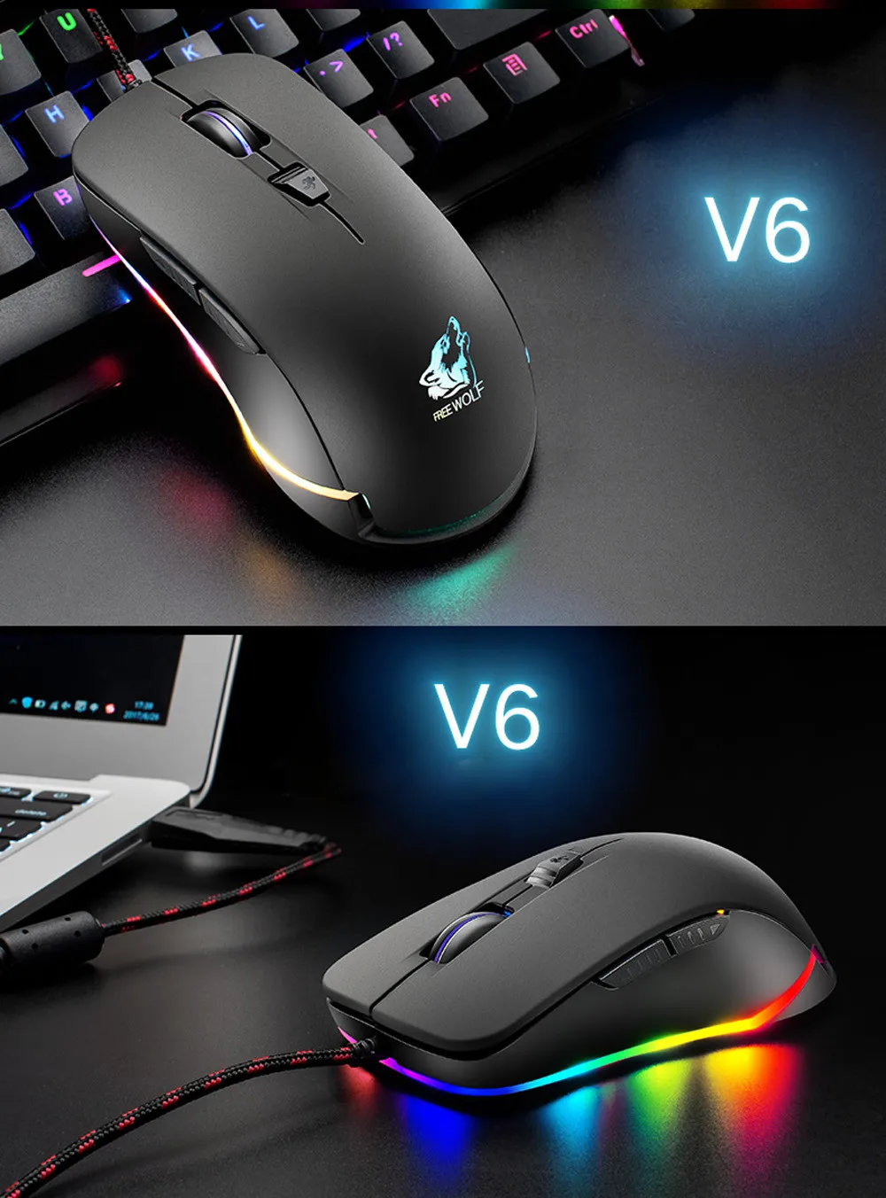 Проводная мышь EPULA V6 проводная оптическая Usb-мышь с RGB светодиодной подсветкой